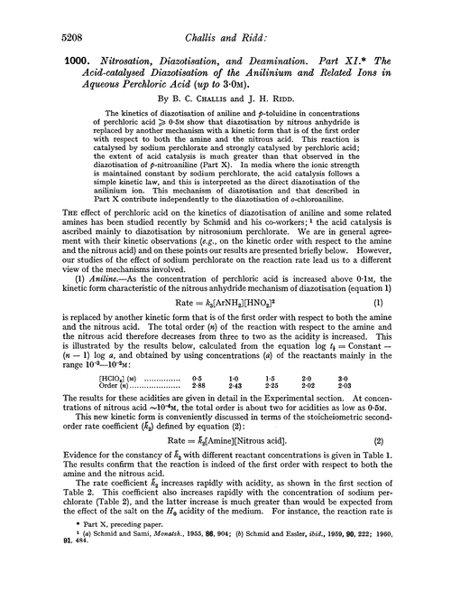 1000. Nitrosation, diazotisation, and deamination. Part XI. The acid-catalysed diazotisation of the anilinium and related ions in aqueous perchloric acid (up to 3·0M)