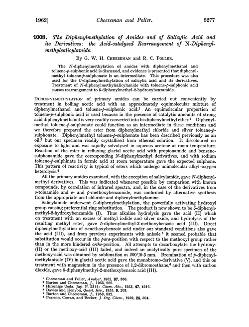 1008. The diphenylmethylation of amides and of salicylic acid and its derivatives: the acid-catalysed rearrangement of N-diphenylmethylsalicylamide