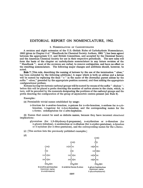 Editorial report on nomenclature, 1962