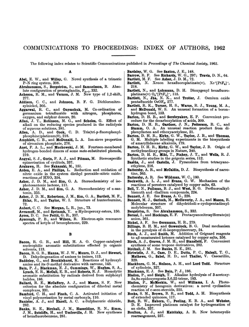 Communications to Proceedings: index of authors, 1962