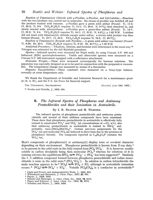 6. The infrared spectra of phosphorus and antimony pentachlorides and their ionization in acetonitrile