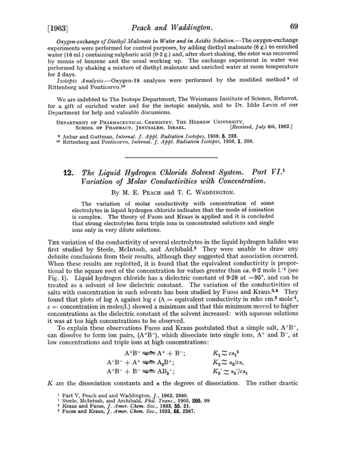 12. The liquid hydrogen chloride solvent system. Part VI. Variation of molar conductivities with concentration