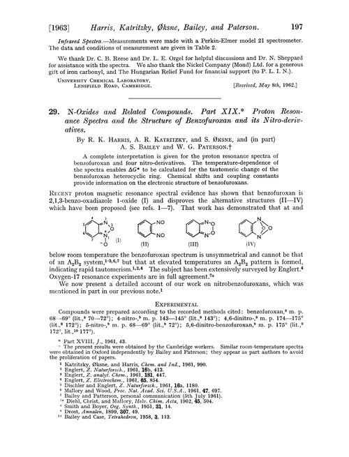 29. N-oxides and related compounds. Part XIX. Proton resonance spectra and the structure of benzofuroxan and its nitro-derivatives