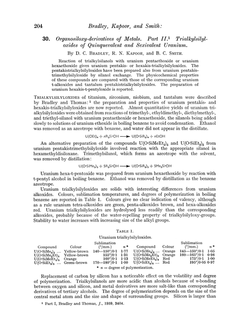 30. Organosiloxy-derivatives of metals. Part II. Trialkylsilyloxides of quinquevalent and sexivalent uranium