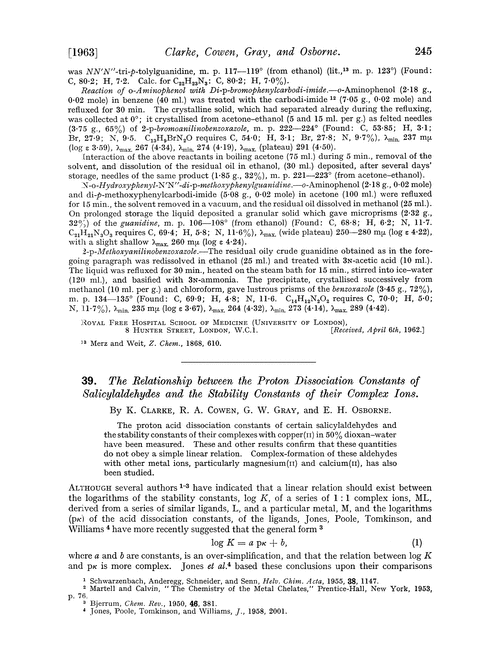 39. The relationship between the proton dissociation constants of salicylaldehydes and the stability constants of their complex ions