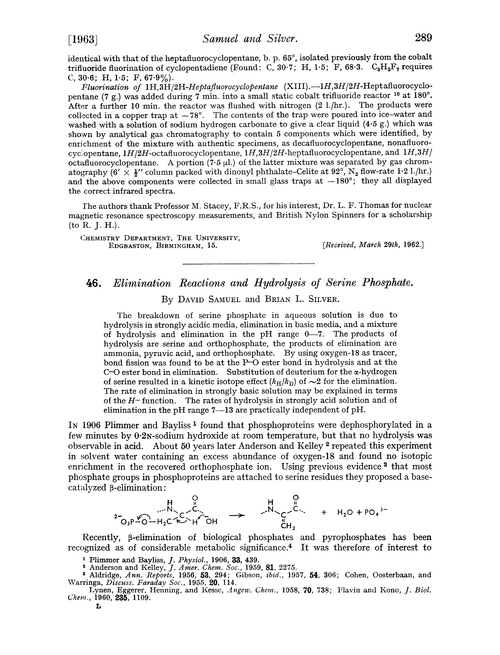 46. Elimination reactions and hydrolysis of serine phosphate