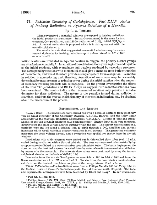 47. Radiation chemistry of carbohydrates. Part XII. Action of ionising radiations on aqueous solutions of D-mannitol