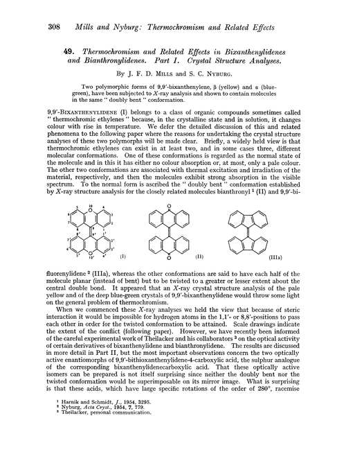 49. Thermochromism and related effects in bixanthenylidenes and bianthronylidenes. Part I. Crystal structure analyses