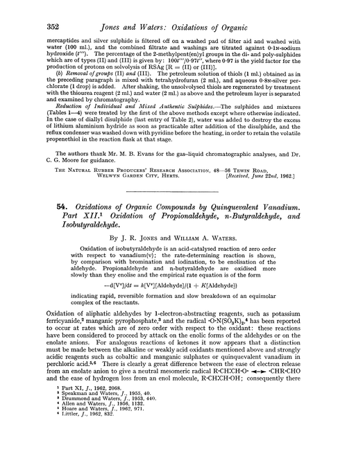 54. Oxidations of organic compounds by quinquevalent vanadium. Part XII. Oxidation of propionaldehyde, n-butyraldehyde, and isobutyraldehyde