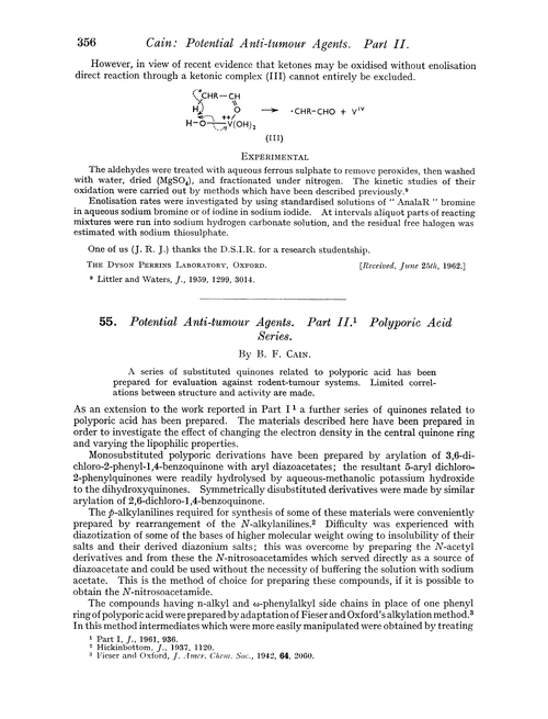 55. Potential anti-tumour agents. Part II. Polyporic acid series