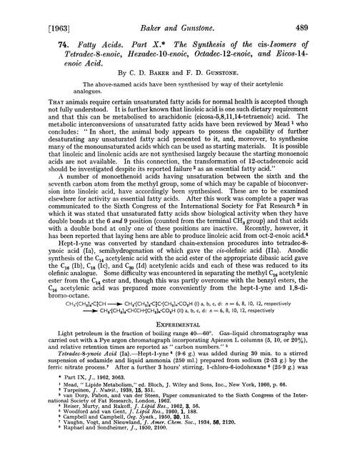 74. Fatty acids. Part X. The synthesis of the cis-isomers of tetradec-8-enoic, hexadec-10-enoic, octadec-12-enoic, and eicos-14-enoic acid