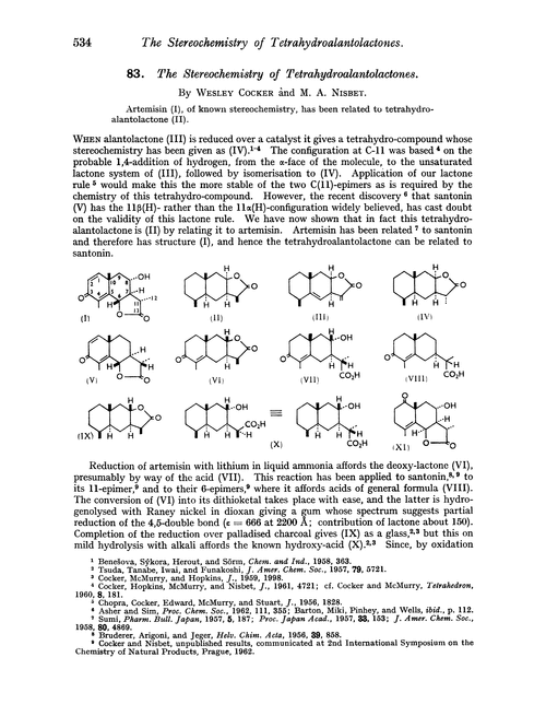 83. The stereochemistry of tetrahydroalantolactones
