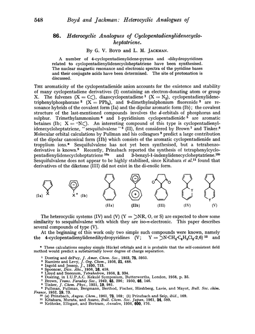 86. Heterocyclic analogues of cyclopentadienylidenecycloheptatriene