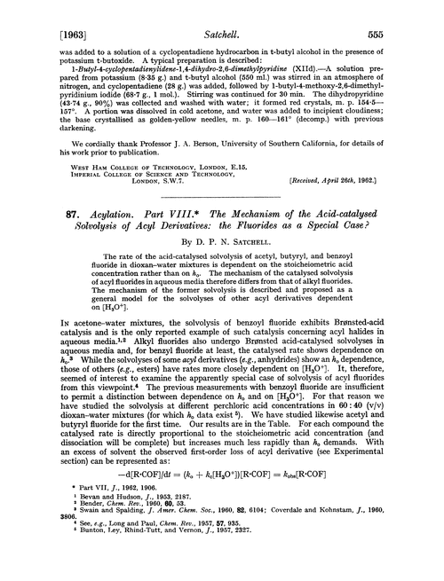 87. Acylation. Part VIII. The mechanism of the acid-catalysed solvolysis of acyl derivatives: the fluorides as a special case?