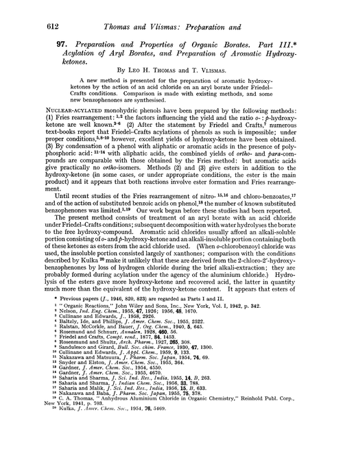 97. Preparation and properties of organic borates. Part III. Acylation of aryl borates, and preparation of aromatic hydroxyketones