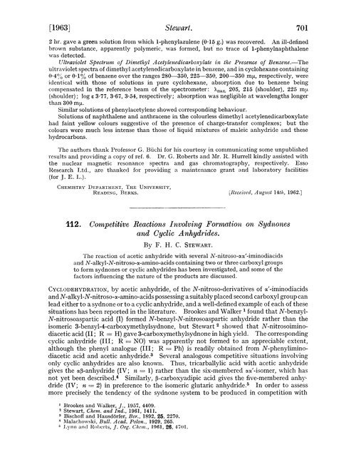 112. Competitive reactions involving formation on sydnones and cyclic anhydrides