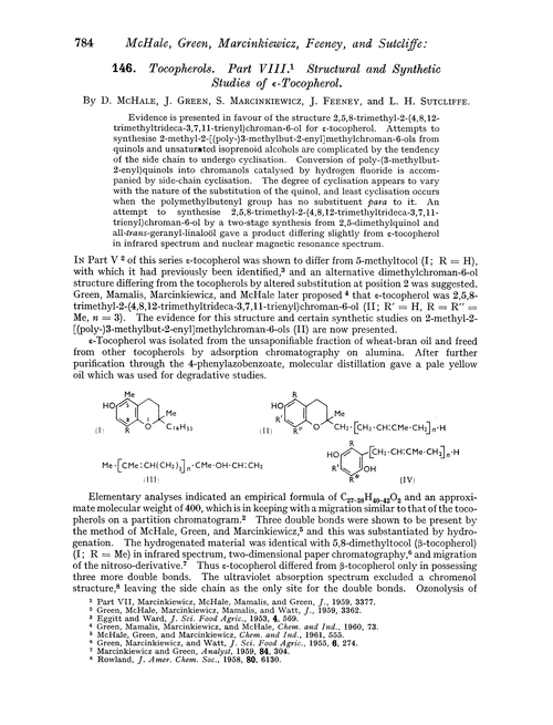 146. Tocopherols. Part VIII. Structural and synthetic studies of Îµ-tocopherol