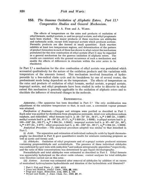 153. The gaseous oxidation of aliphatic esters. Part II. Comparative studies and general mechanism