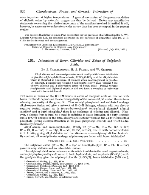 154. Interaction of boron chlorides and esters of sulphonic acids