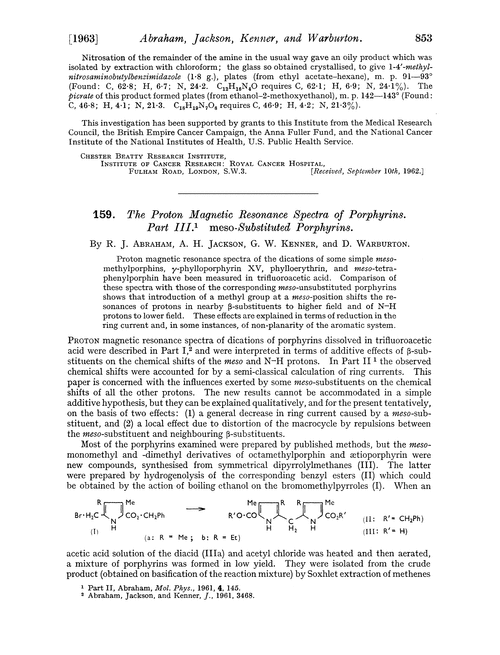 159. The proton magnetic resonance spectra of porphyrins. Part III. meso-Substituted porphyrins