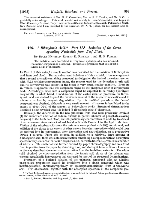 166. 3-Ribosyluric acid. Part II. Isolation of the corresponding nucleotide from beef blood