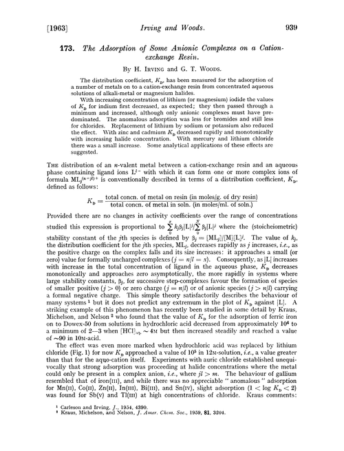 173. The adsorption of some anionic complexes on a cation-exchange resin