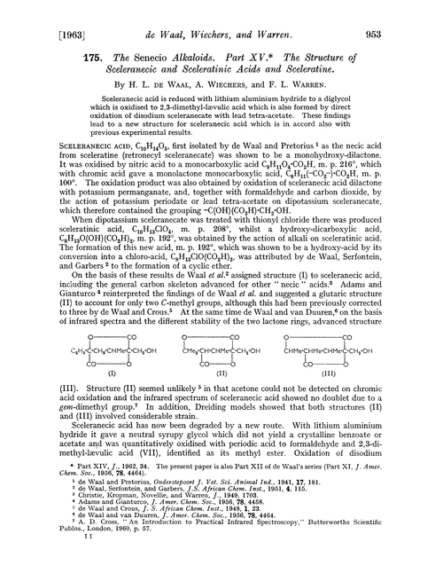 175. The senecio alkaloids. Part XV. The structure of sceleranecic and sceleratinic acids and sceleratine