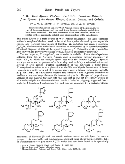 180. West African timbers. Part VI. Petroleum extracts from species of the genera Khaya, Guarea, Carapa, and Cedrela