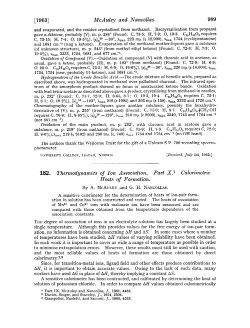 182. Thermodynamics of ion association. Part X. Calorimetric heats of formation