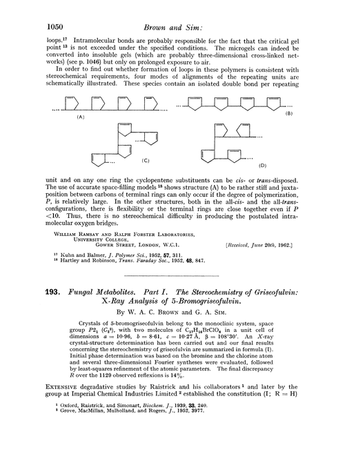 193. Fungal metabolites. Part I. The stereochemistry of griseofulvin: X-ray analysis of 5-bromogriseofulvin