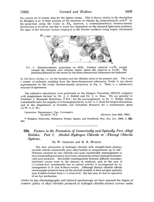 194. Factors in the formation of isomerically and optically pure alkyl halides. Part I. Alcohol–hydrogen chloride or –thionyl chloride systems