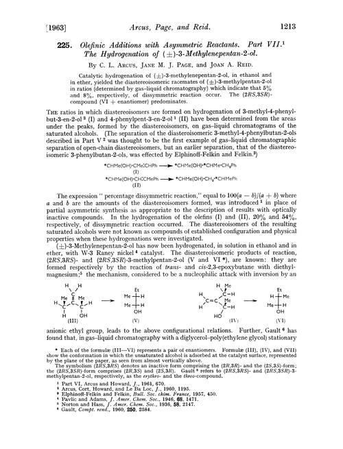 225. Olefinic additions with asymmetric reactants. Part VII. The hydrogenation of (±)-3-methylenepentan-2-ol
