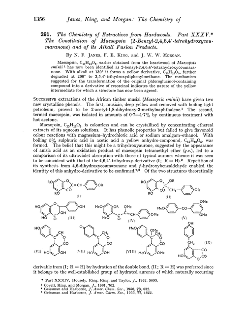 261. The chemistry of extractives from hardwoods. Part XXXV. The constitution of Maesopsin (2-benzyl-2,4,6,4′-tetrahydroxycoumaranone) and of its alkali fusion products