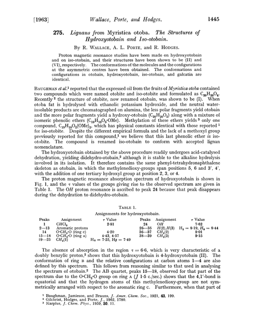 275. Lignans from Myristica otoba. The structures of hydroxyotobain and iso-otobain