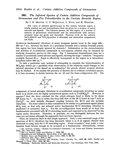 285. The infrared spectra of certain addition compounds of germanium and tin tetrachlorides in the cœsium bromide region