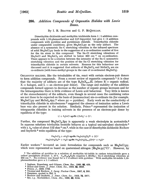286. Addition compounds of organotin halides with Lewis bases