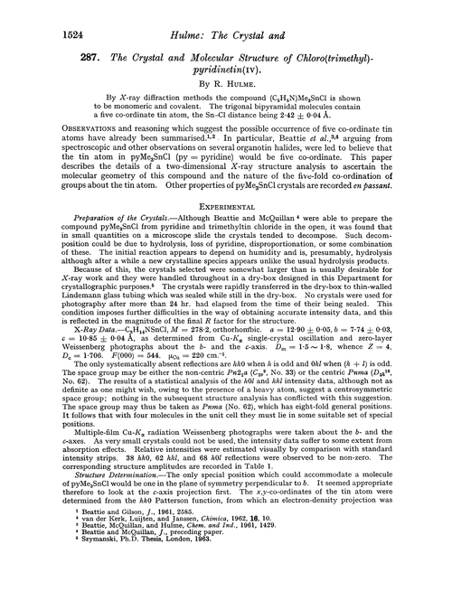 287. The crystal and molecular structure of chloro(trimethyl)-pyridinetin(IV)