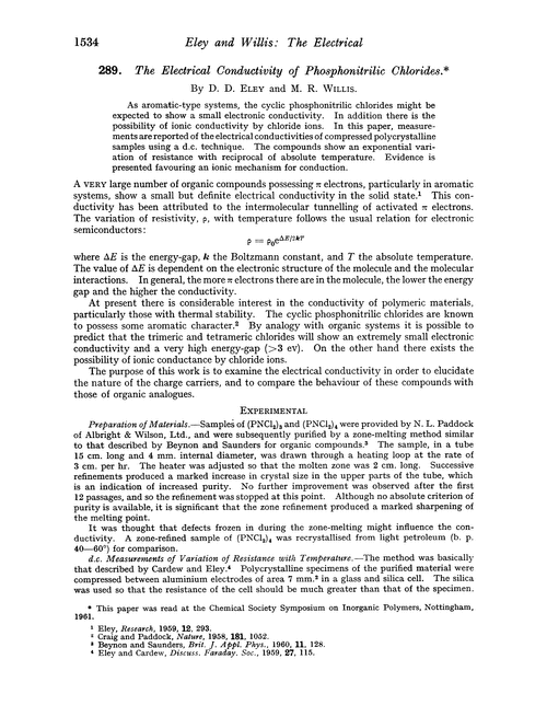 289. The electrical conductivity of phosphonitrilic chlorides