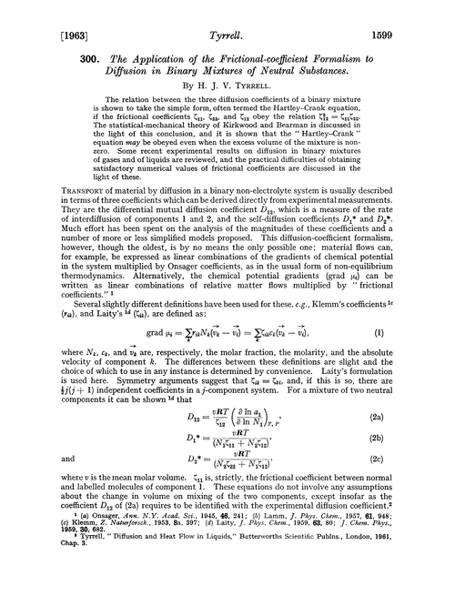 300. The application of the frictional-coefficient formalism to diffusion in binary mixtures of neutral substances