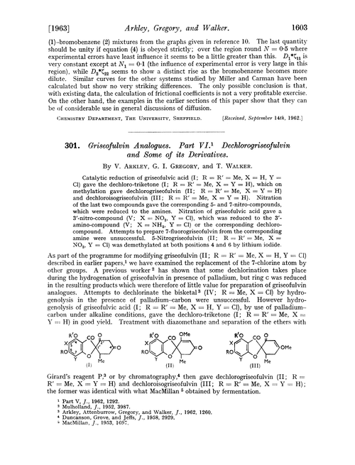301. Griseofulvin analogues. Part VI. Dechlorogriseofulvin and some of its derivatives