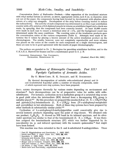 312. Syntheses of heterocyclic compounds. Part III. Pyrolytic cyclisation of aromatic azides
