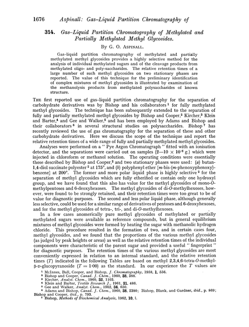 314. Gas–liquid partition chromatography of methylated and partially methylated methyl glycosides