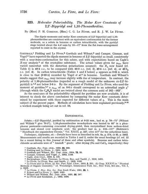 323. Molecular polarisability. The molar Kerr constants of 2,2′-bipyridyl and 1,10-phenanthroline