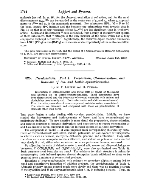 325. Pseudohalides. Part I. Preparation, characterisation, and reactions of iso- and isothio-cyanatoborazoles