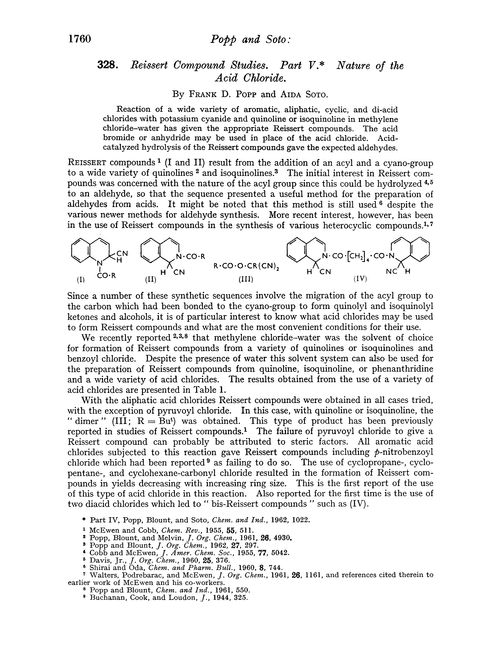 328. Reissert compound studies. Part V. Nature of the acid chloride