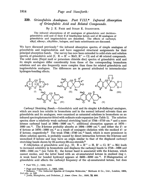 339. Griseofulvin analogues. Part VIII. Infrared absorption of griseofulvic acid and related compounds