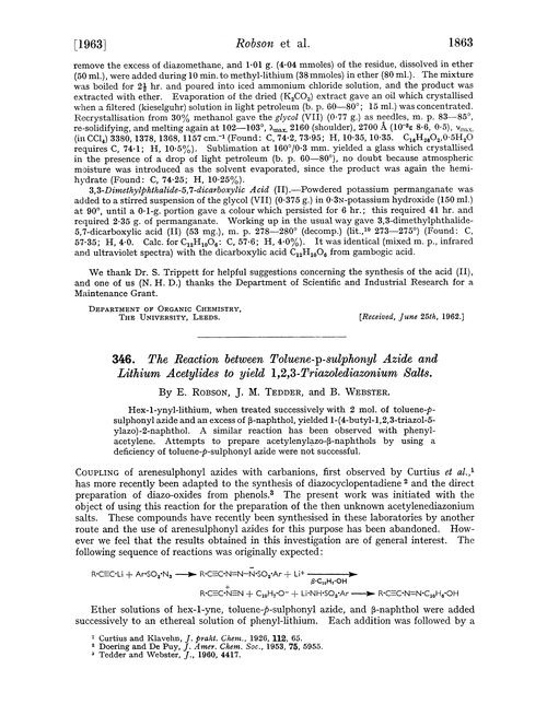 346. The reaction between toluene-p-sulphonyl azide and lithium acetylides to yield 1,2,3-triazolediazonium salts
