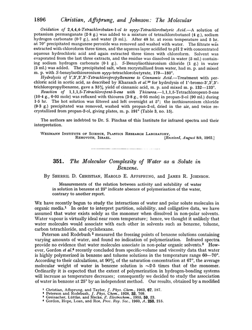 351. The molecular complexity of water as a solute in benzene