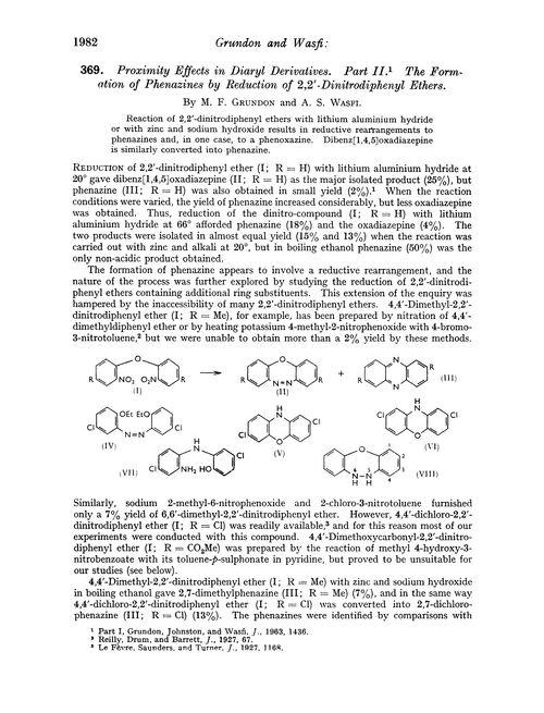 369. Proximity effects in diaryl derivatives. Part II. The formation of phenazines by reduction of 2,2′-dinitrodiphenyl ethers