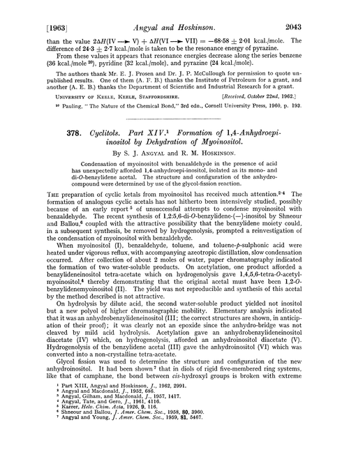 378. Cyclitols. Part XIV. Formation of 1,4-anhydroepi-inositol by dehydration of myoinositol